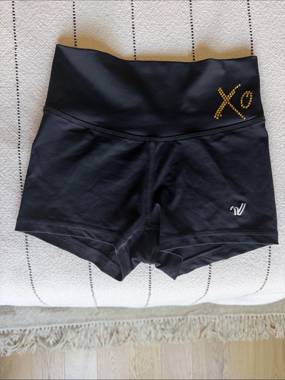 Varsity XO Embellished High-Waist Black Shorts - YL